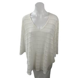 Jordan Taylor Women's White Knit Relaxed Long Sleeve V Neck Blouse Top Size M